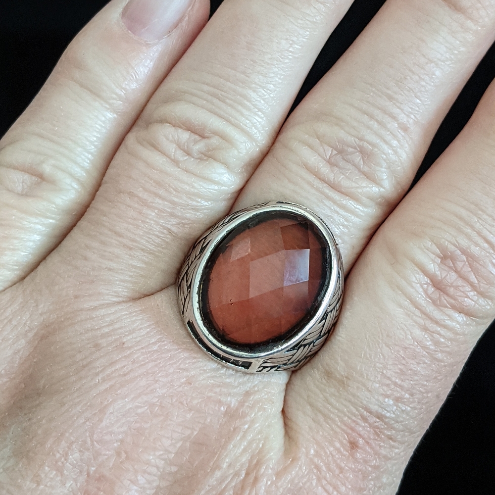Green & Orange Alexandrite, 925 Silver Men's Ring - Picture 2 of 9